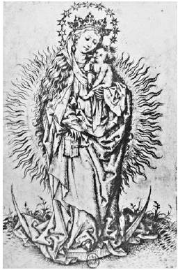 Martin Schongauer, La Virgen con el Niño, grabado, ca. 1490. Rijksmuseum, Ámsterdam, RP-P-OB-1043.