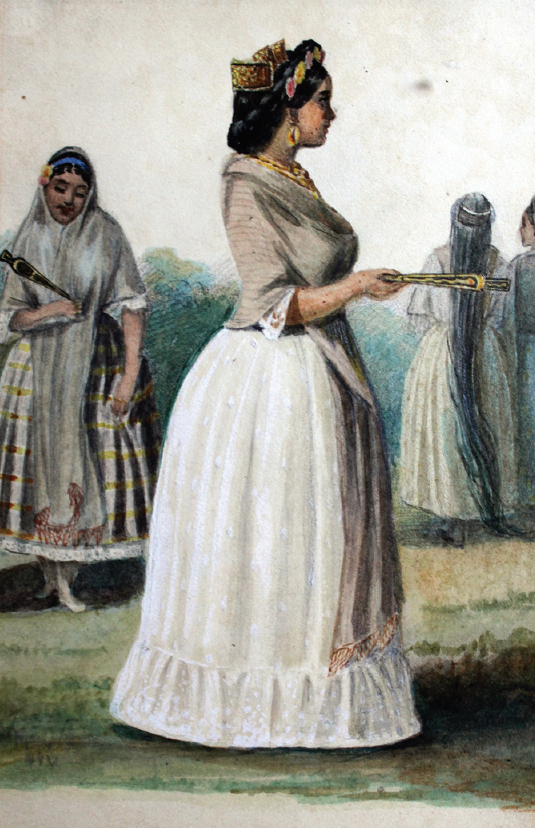 Petros Pharamond Blanchard, Joven jarocha, 1838, acuarela, 18.5 × 12 cm. 