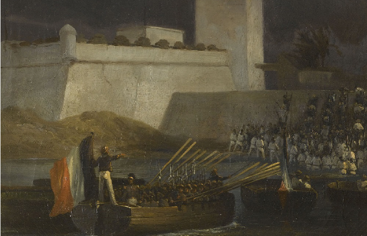 Petros Pharamond Blanchard, detalle de Les Troupes de débarquement escaladent les remparts.