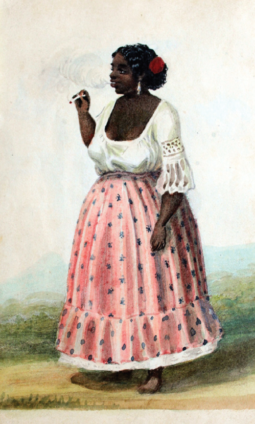 Petros Pharamond Blanchard, Negra fumando, 1838, acuarela, 18 × 11 cm. 