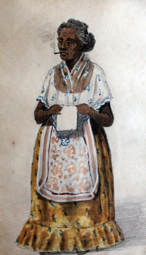 Petros Pharamond Blanchard, Mujer del puerto jarocho, 1838, acuarela, 18 × 12 cm. 