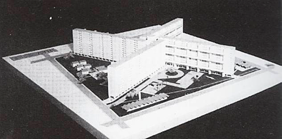 Maqueta del Edificio El Pontón de Gómez Sampera y Domínguez. Fuente Gómez Diaz, Francisco. De Forestier a Sert. Ciudad y Arquitectura en La Habana (1925- 1960). Abada editores. Madrid, 2008, p.398. 