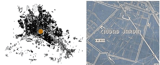 Ubicación de la Colonia en la ciudad de León Guanajuato y plano histórico de la Colonia Andrade “ciudad jardín” en 1954