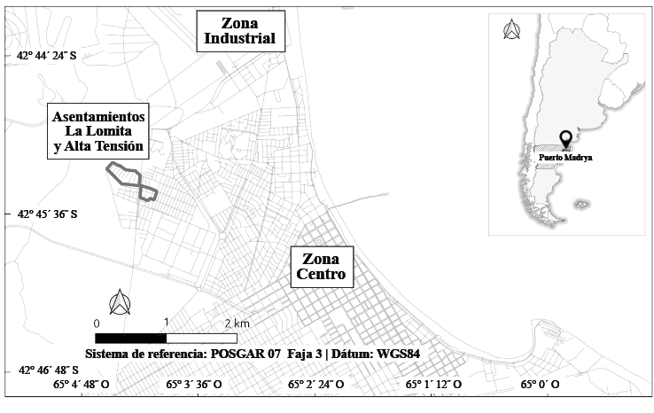 Localizaci&oacute;n sentamientos La Lomita y Alta Tensi&oacute;n, Puerto Madryn (Chubut-Argentina)