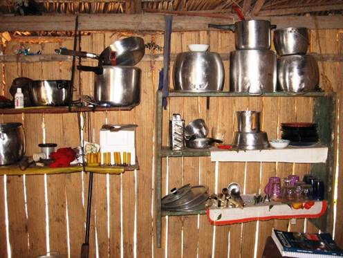 domestic shelf with aluminum pots