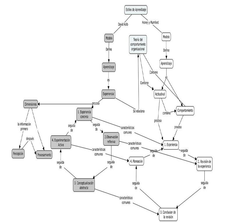 Mapa conceptual modelos de estilos de aprendizaje de Kolb y Honey y Mumford 