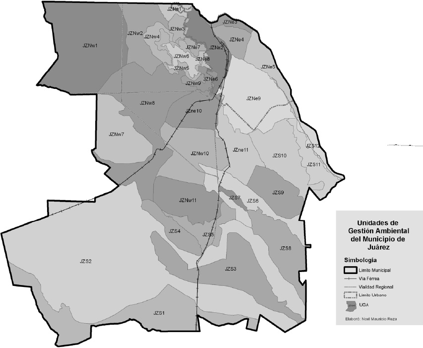Localización de las UGA por zona en municipio de Juárez, Chihuahua