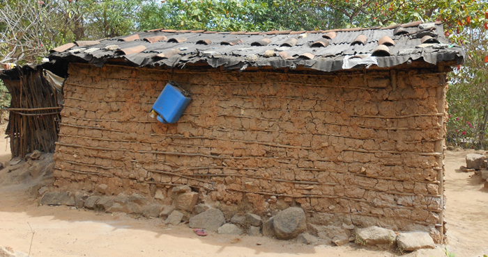 Casa t&iacute;pica con embarro, varas y piedras