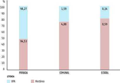 Porcentaje y superficie, según el tipo de propiedad