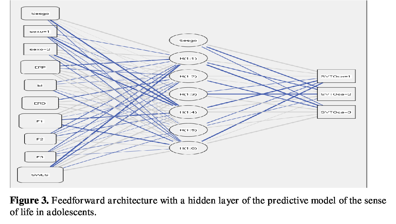 Figure 3. Feedforward architecture with a hidden layer
of the predictive model of the sense of life in adolescents.