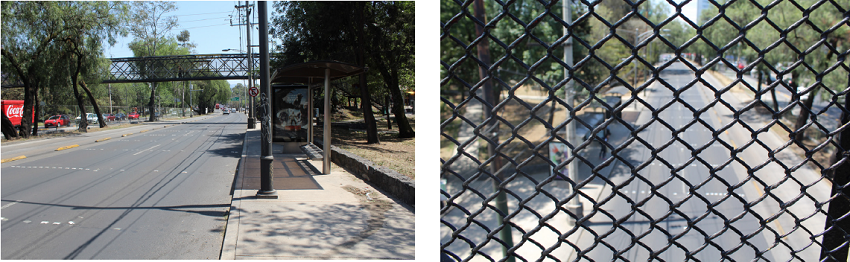 Puente peatonal en CDMX y vista desde el punto de
									observación.