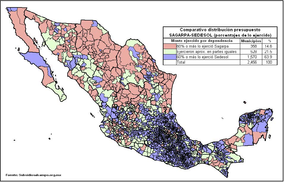 Mapa 1. Comparativo del presupuesto ejercido Sagarpa-Sedesol.