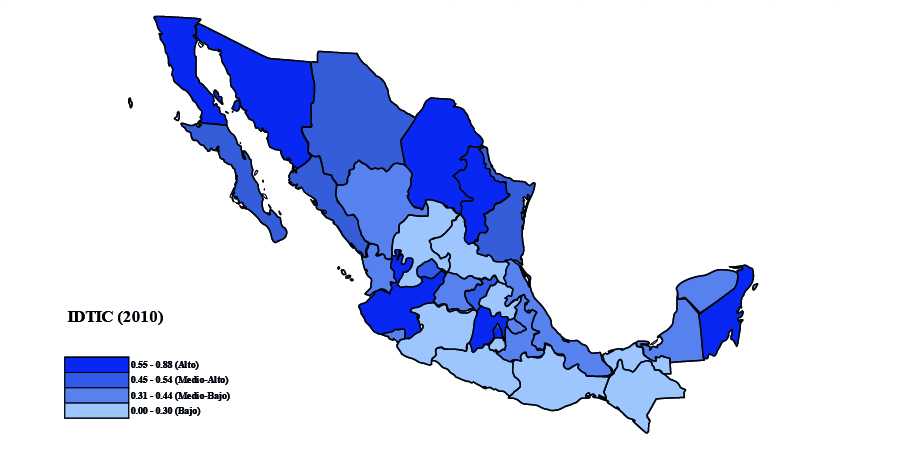 Índice de Desarrollo
de tic (IDTIC) en las entidades
federativas de México en 2010