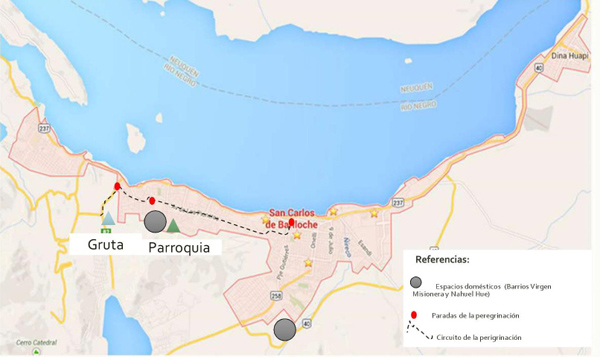 Mapa de lugares sagrados, puntos de referencia y circuito sagrado.