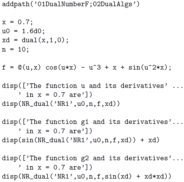Dual Numbers for Algorithmic Differentiation