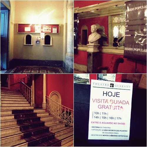  Teatro Guarany: bilheteria,
sagu&atilde;o de entrada e escadaria, cartaz da Visita Guiada