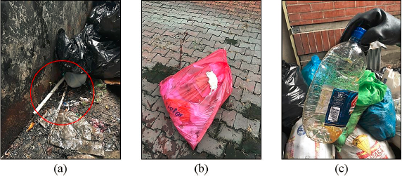 Hallazgo de desechos peligrosos y especiales en
  &aacute;reas de almacenamiento de residuos no peligrosos (a) Luminaria en Centro de
  Acopio (b) Aceite vegetal usado encontrado en una medici&oacute;n semanal (c)
  guantes y gasas usadas en funda encontrada en el contenedor del &Aacute;rea de
  Cuarentena
