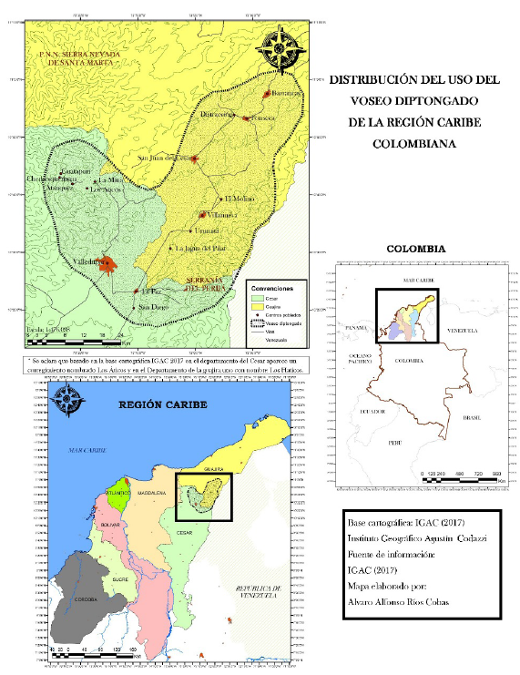 Distribución del uso del voseo diptongado de la región Caribe colombiana. Elaborado por Nelson Amaya Antolínez
