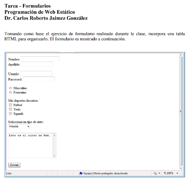 Tarea de formularios y tablas HTML.