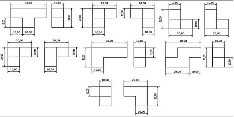 Vistas de las piezas con cotas