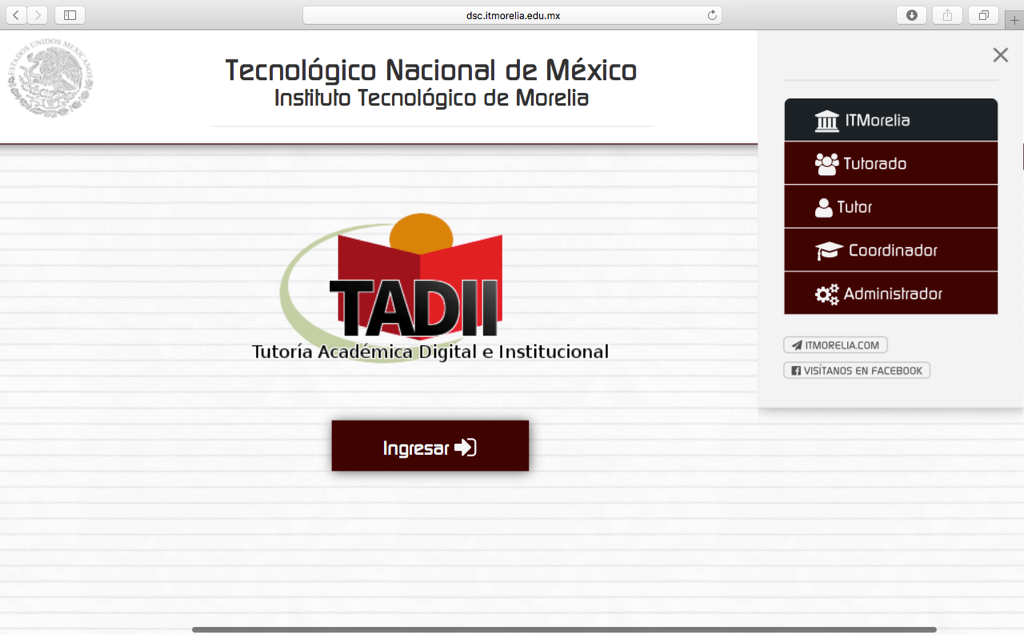 Pantalla principal de la plataforma para la Gesti&oacute;n de Tutor&iacute;as