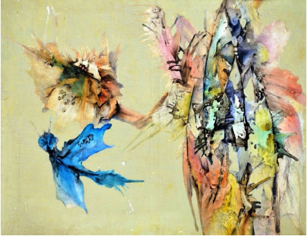 Anverso de la pintura de caballete
(&oacute;leo sobre lienzo) Al Amor por la Planta y por la Flor&hellip; Cantar&eacute;, del pintor
cubano Ra&uacute;l C&eacute;sar Santo Serpa.