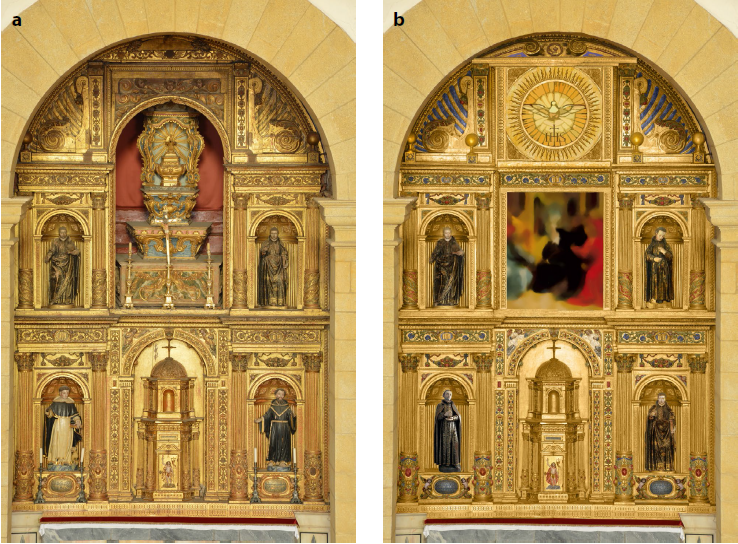  a) Aspeto actual. b) Reconstitui&ccedil;&atilde;o virtual 2D.