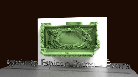  Representa&ccedil;&atilde;o gr&aacute;fica 3D da cartela da Figura 7,
sem informa&ccedil;&atilde;o de cor. Neste caso, n&atilde;o se representa a cor original da cartela,
mas sim uma falsa-cor, onde se pretende salientar a informa&ccedil;&atilde;o do relevo
superficial.