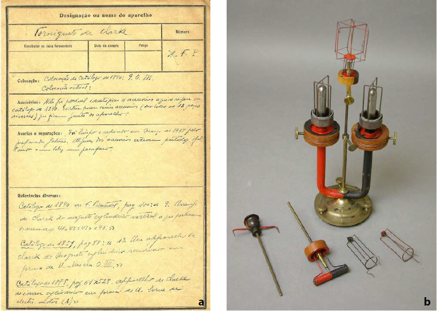 a) Ficha
de inventário do torniquete de Clarke e b)
respectivo instrumento (FIS.1550)