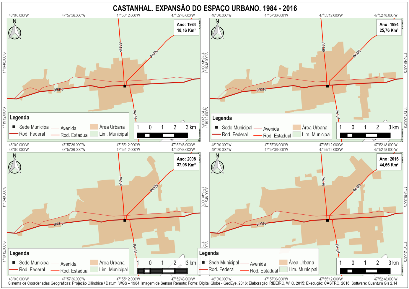Figura 2 &ndash; Castanhal. Expans&atilde;o da malha urbana. 1984 a 2016.