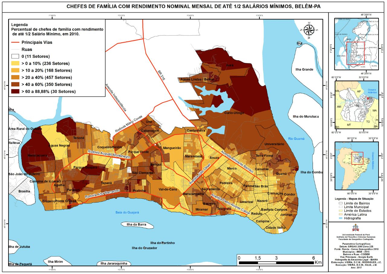 Figura 2 - Mapa de Belém: chefes de família com rendimento mensal de até ½
salário mínimo