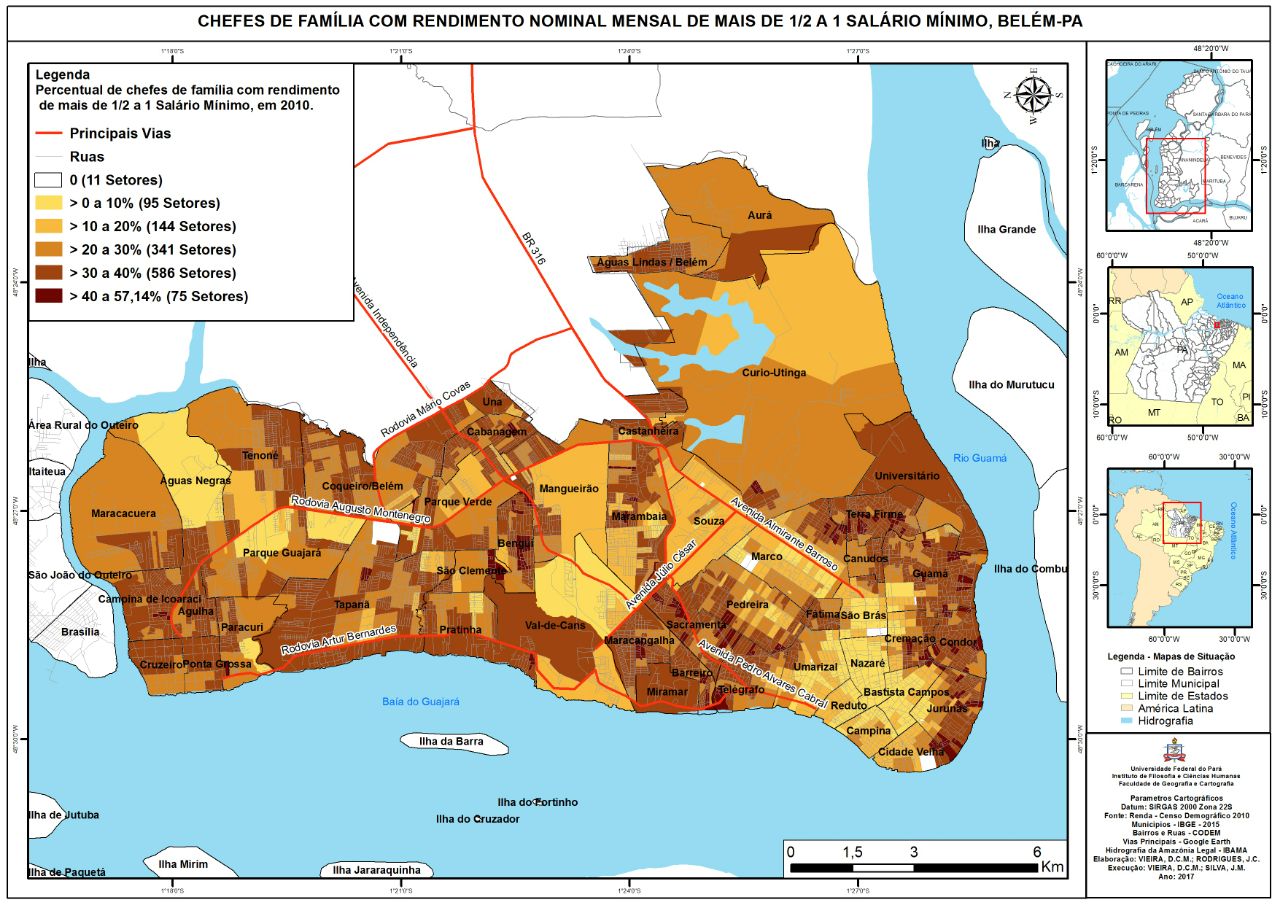 Figura 3 - Mapa de Belém: chefes de família com rendimento de ½ a 1
salário mínimo