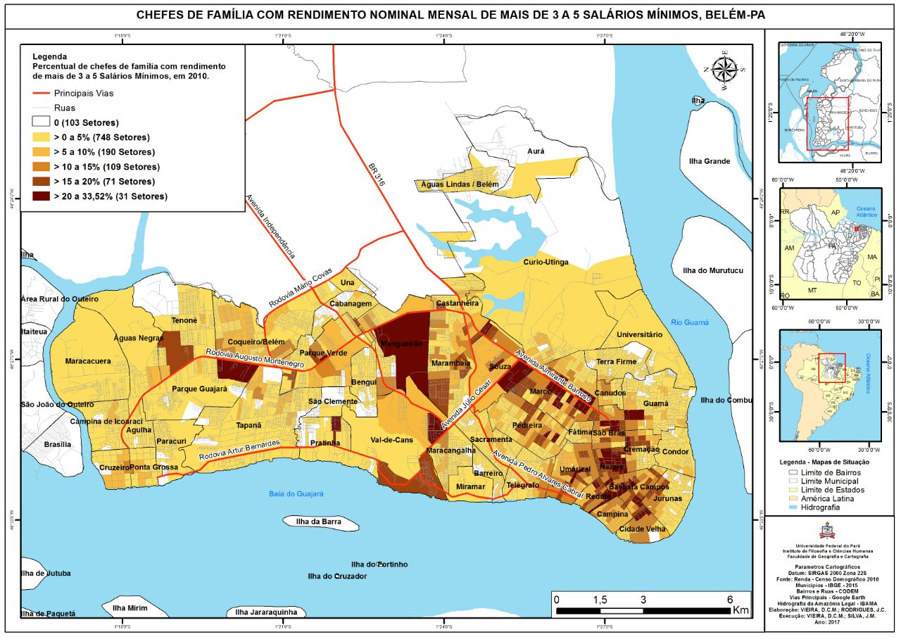Figura 5 - Mapa de Belém: chefes de família com rendimento de 3 a 5
salários mínimos