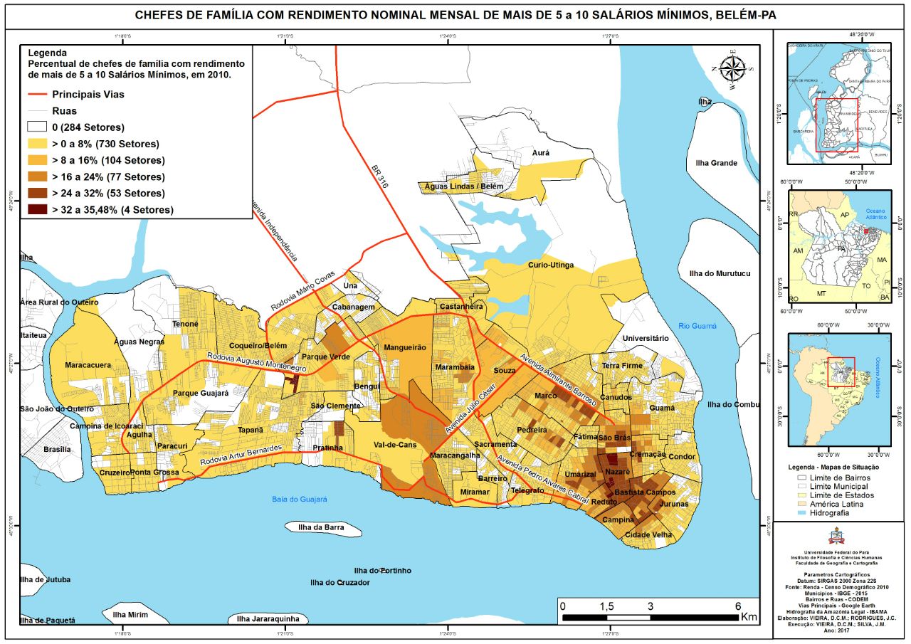 Figura 6 - Mapa de Belém: chefes de família com rendimento de 5 a 10
salários mínimos
