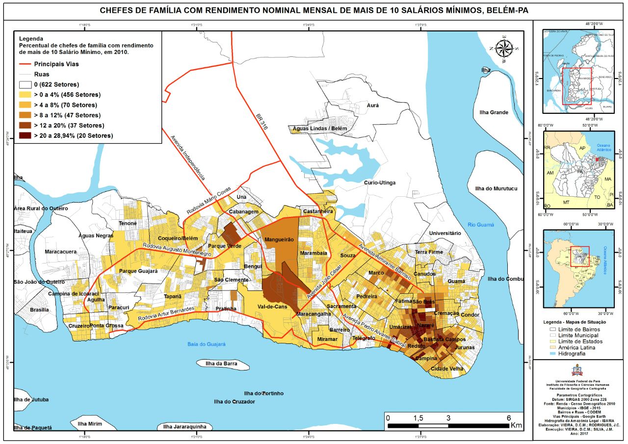 Figura 07 - Mapa de Belém: chefes de família com rendimento superior a 10 salários mínimos