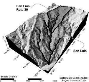 Vista 3D de la
cuenca San Luis Ruta 30