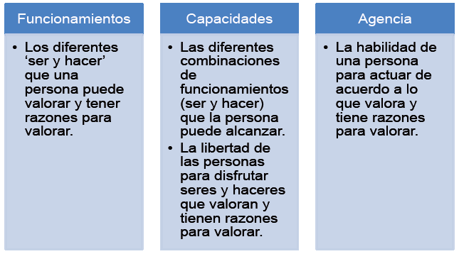 Los
conceptos fundamentales del enfoque de capacidades
