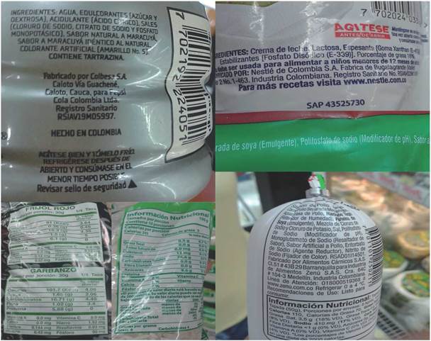 Presentation of phosphates in various foods