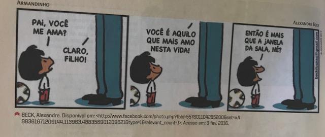 Tira retirada do Livro Portugu&ecirc;s: contexto, interlocu&ccedil;&atilde;o e sentido.