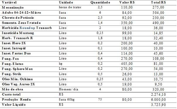 Custos e Rentabilidade de um hectare de soja