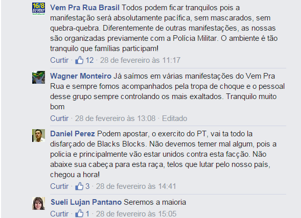 perfil Vem Pra Rua Brasil no Facebook.