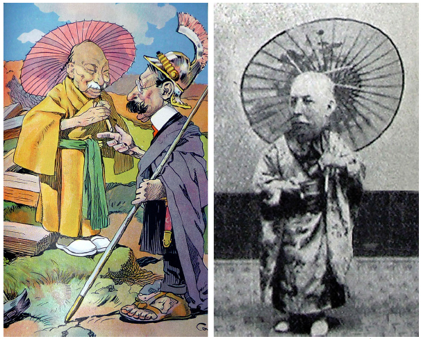 Izquierda: Victorino de la Plaza. Caricatura de Cao, Caras y Caretas (549, 10 abr. 1909). Derecha: Victorino de la Plaza. Fotomontaje de Caras y Caretas (281, 20 feb. 1904)