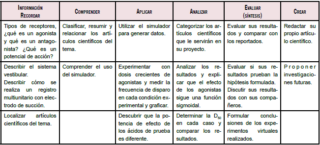 Actividades según taxonomía de Bloom actualizada