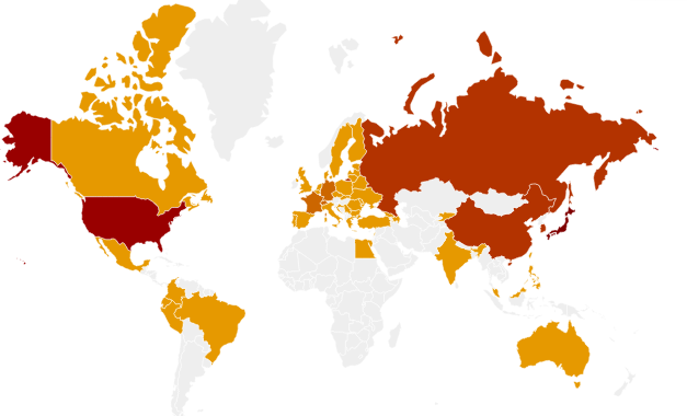 Patentes por país aplicante,
período (1997–2018)