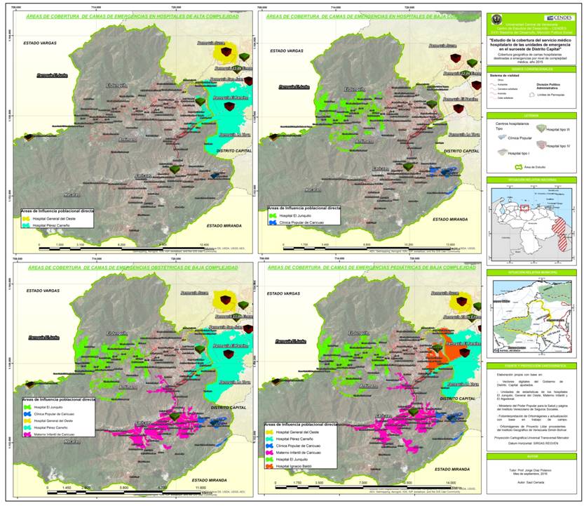 Cobertura geográfica de camas hospitalarias destinadas a
     emergencias por nivel de complejidad médica, año 2015
