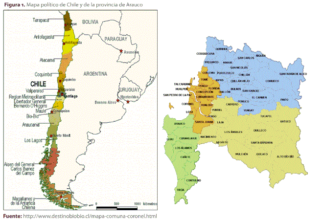 Figura 1. Mapa poltico de Chile y de la provincia de Arauco
