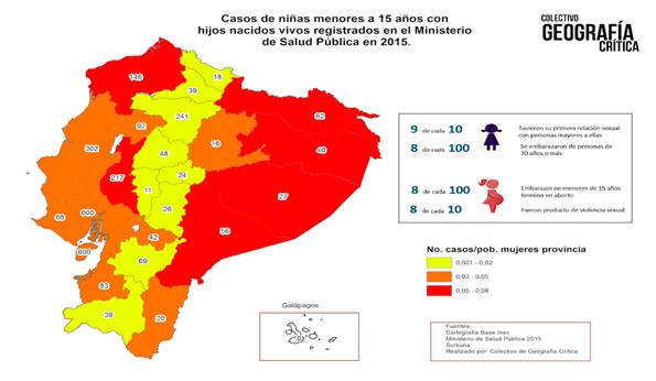 Casos de niñas menores a 15 años con hijos nacidos vivos registrados en el Ministerio de Salud Pública en 2015.