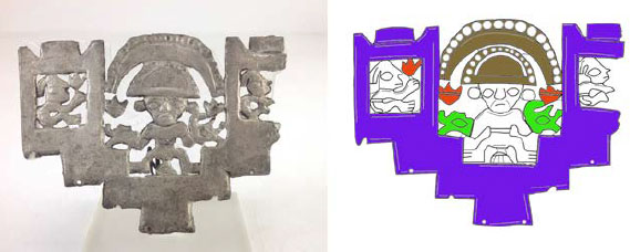 Nariguera de plata con escena de ritual con Spondylus spp. resguardada en el Museo Larco (ML100431)