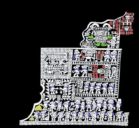 Fragmento del Vaso B de Denver, en donde se ve la escena de la procesi&oacute;n con cabezas, trofeo y ritual con Spondylus spp. 