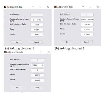 Input of elements 1 to 3 for the sliding-crank
mechanism.